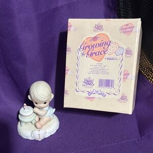 Enesco Growing in Grace Girl with Cake Figurine - White and Blue